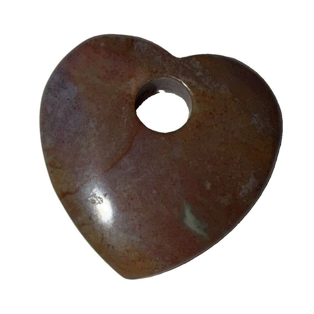 Vintage Fancy Jasper Natural Stone Heart Pendant Donut Focal Necklace 1.4 Inch